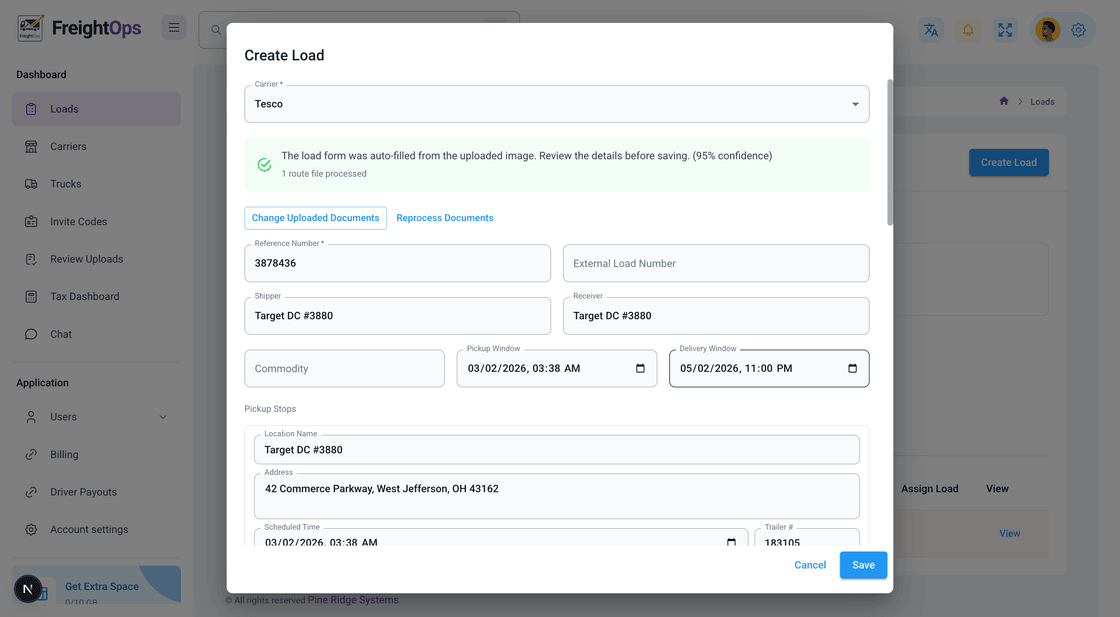 Structured load intake form