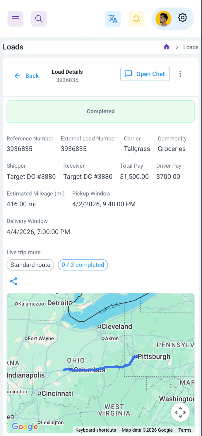 FreightOps mobile load view